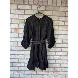 Aureta Studio Women’s Black “Florence” Mini Dress w/ Belt & Puff Sleeves Large